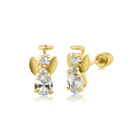 14E00279. - 14 Karat Yellow Gold Angel CZ Screw Back Earring