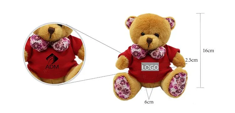 16cm Teddy Bear Plush Toy With Floral Bow Tie