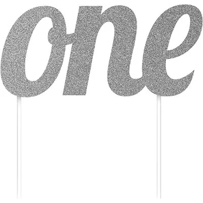 1st Birthday Silver One Glitter Cake Topper 15cm