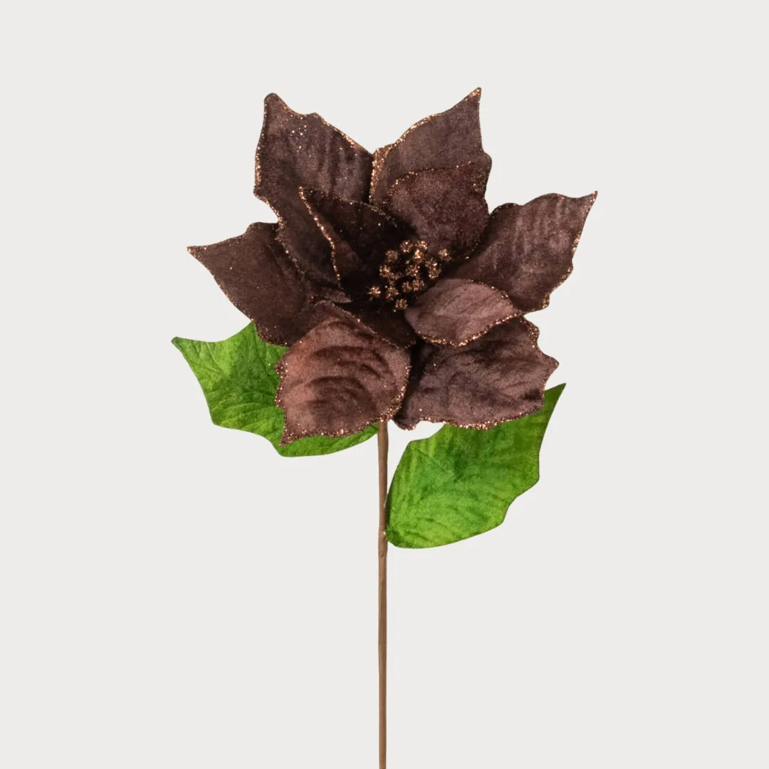 27"Plum/ Brown Velvet Poinsettia Stem