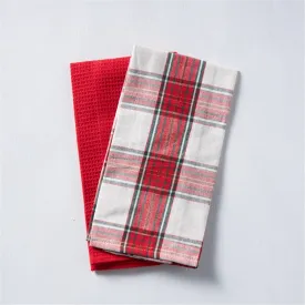 2pk Christmas Tea towel, Waffle & Cotton Tartan