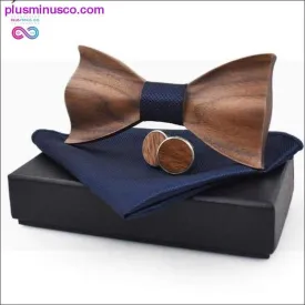 3D Wooden tie Pocket Square Cuff-links Fashion wood bow tie