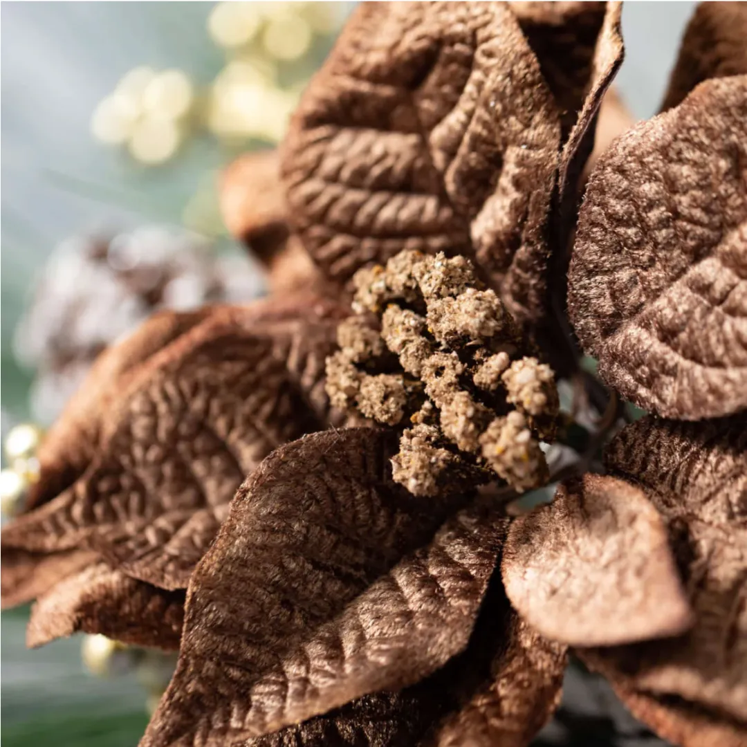 65" Brown Velvet Poinsettia Garland with Pine