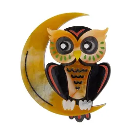 A Moon with View Owl Brooch