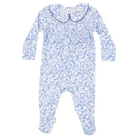 Angel Dear Blue Calico Floral SMOCKED PETER PAN FOOTIE