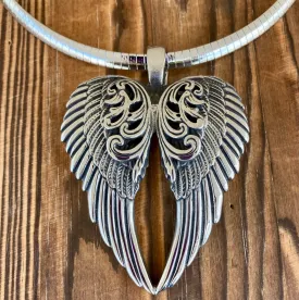 Angel Heart Wings Pendant - Silver Wings - Classic - Rope Necklace or Omega - LAP026