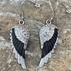 Angel Wings Crystal Earrings - Black & White -  SK2250E