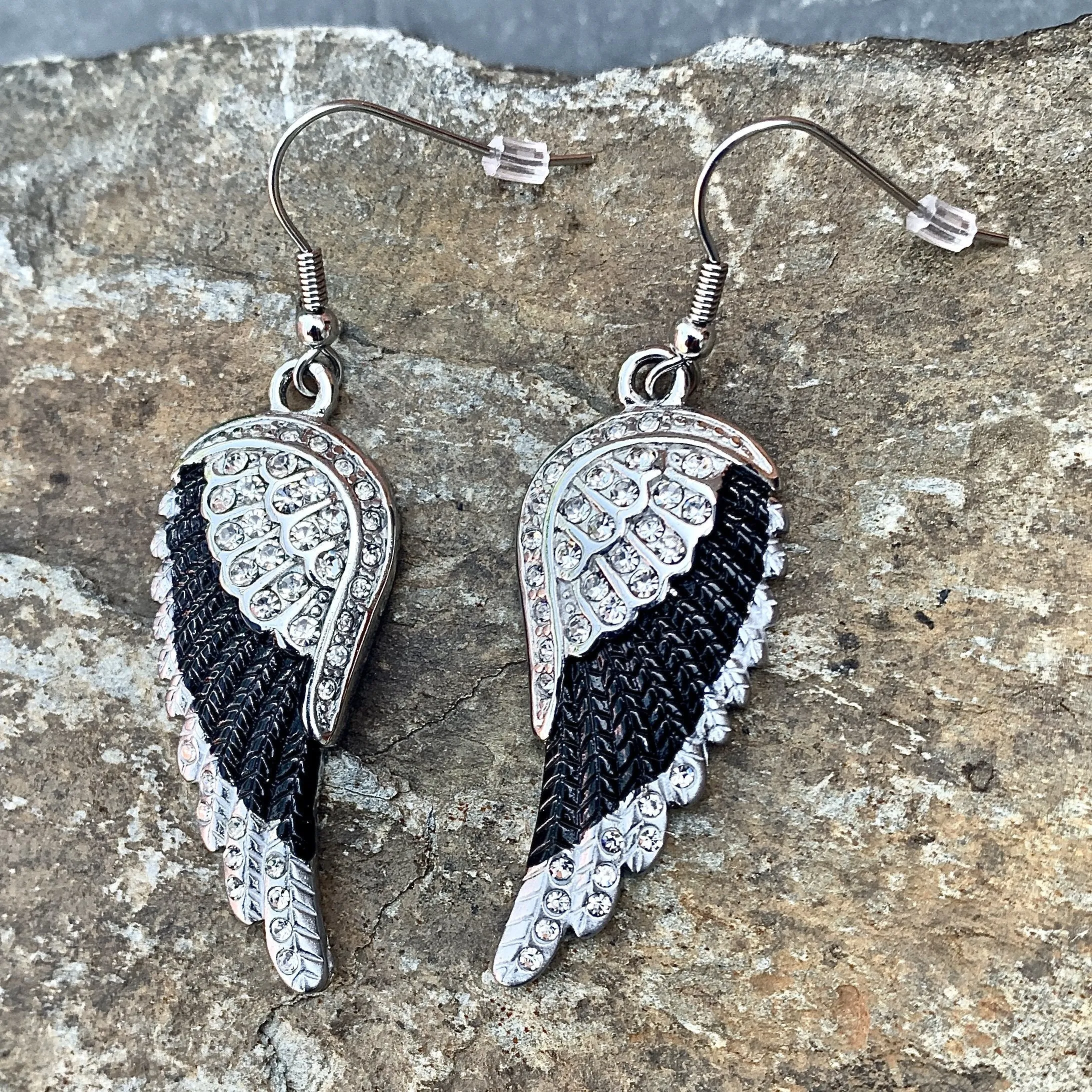 Angel Wings Crystal Earrings - Black & White -  SK2250E