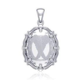 Angel Wings Sterling Silver Pendant with Genuine White Quartz TPD5125