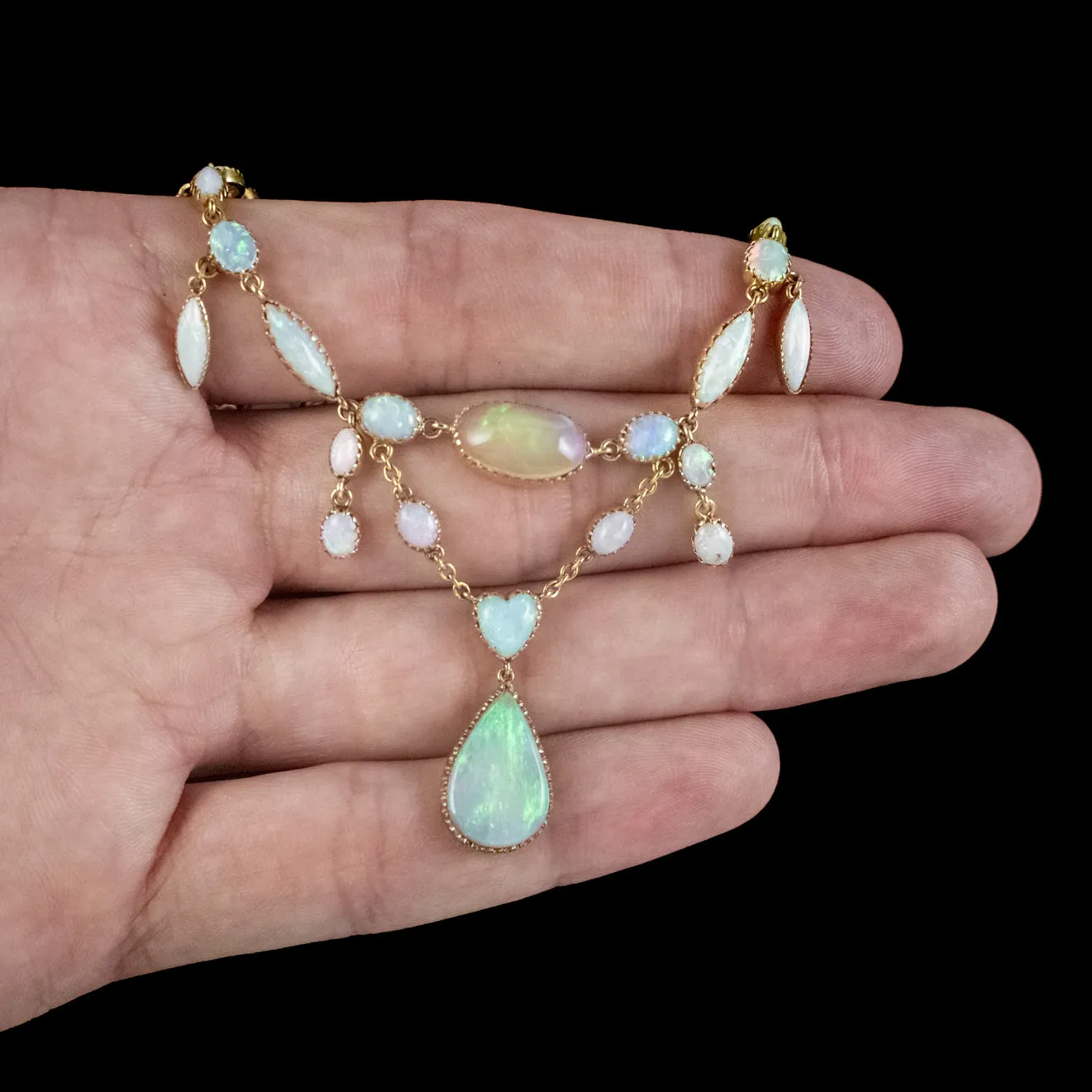 Antique Edwardian Opal Garland Necklace 18ct Gold E.W. Payne Boxed Circa 1915