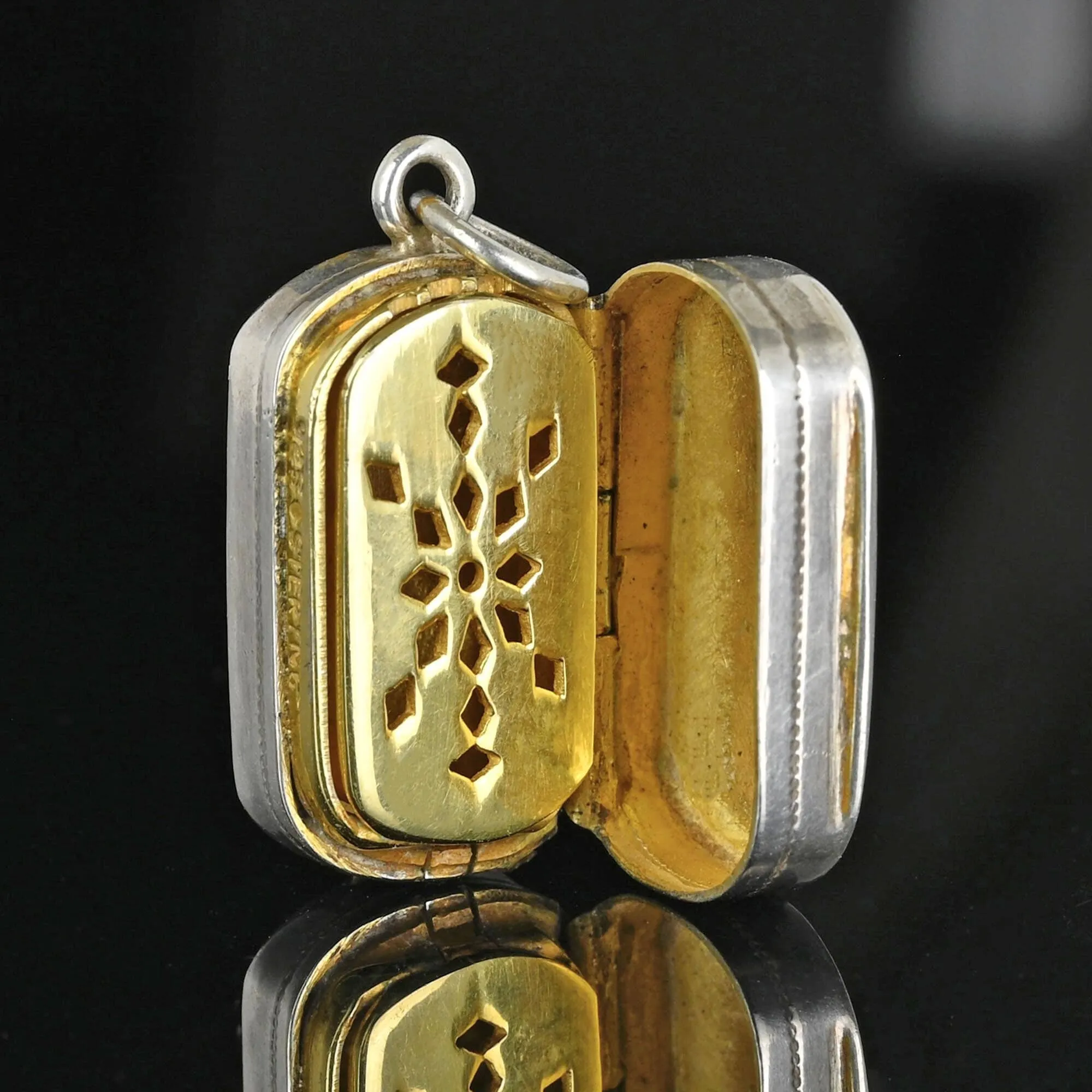 Antique Silver Gold Gilt Vinaigrette Locket Pendant