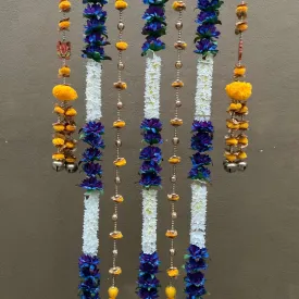 Artificial Purple Blue & Yellow Flower Hanging (Set of 7) - Festive Decoration Wall Hanging