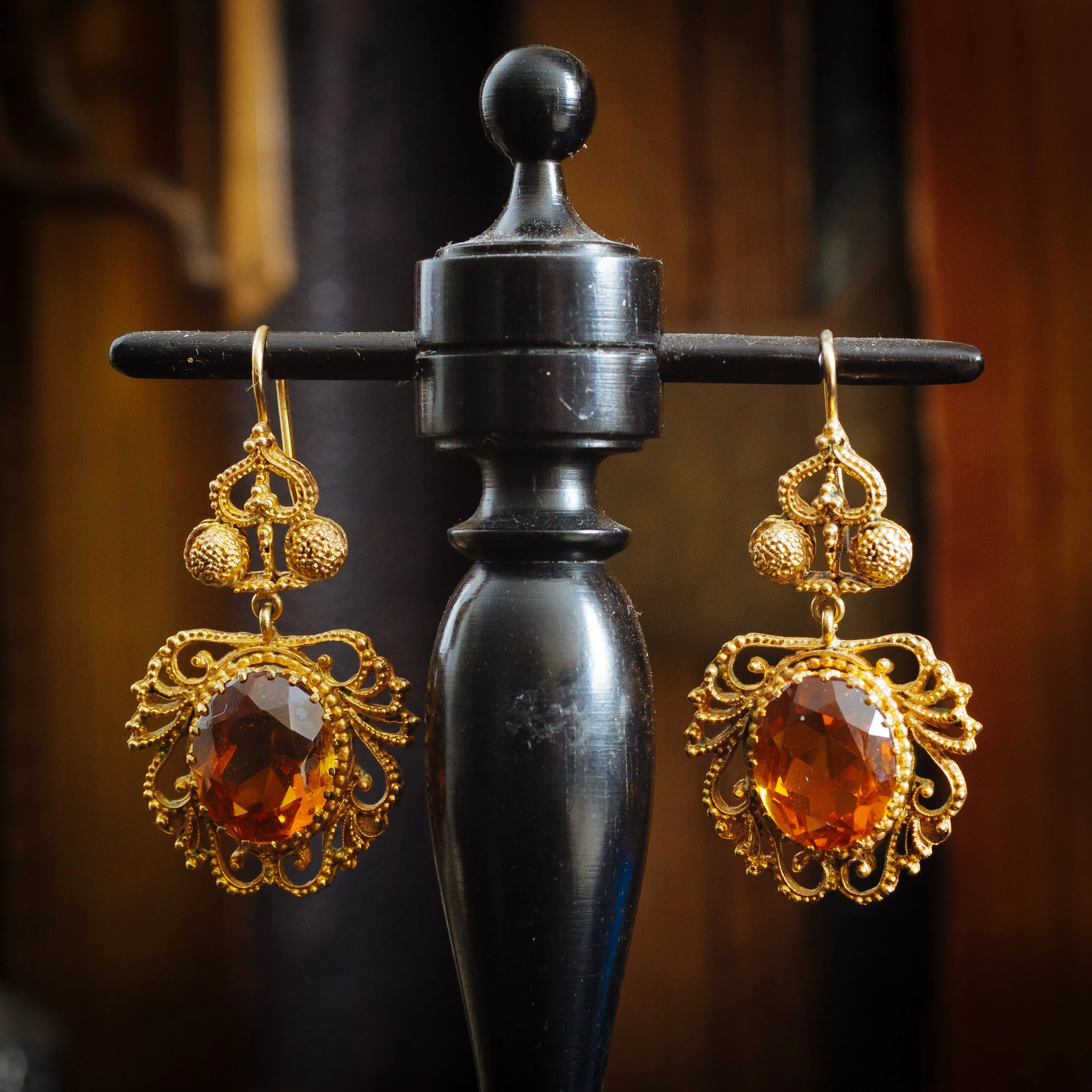 Beautiful Georgian Style Dark Cognac Citrine Earrings and Brooch/Pendant Set