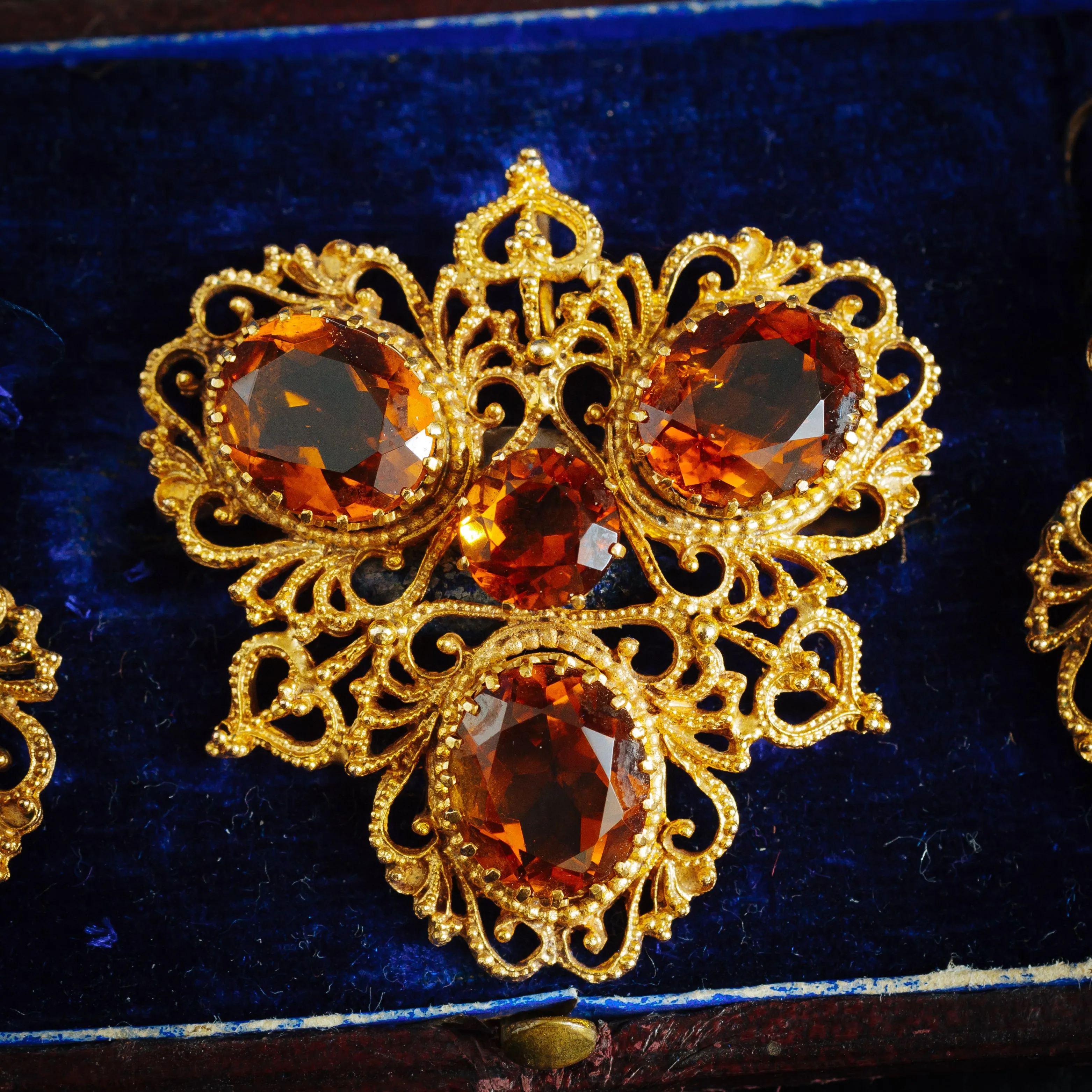 Beautiful Georgian Style Dark Cognac Citrine Earrings and Brooch/Pendant Set