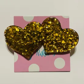 Big Gold Glitter Heart Stud Earrings