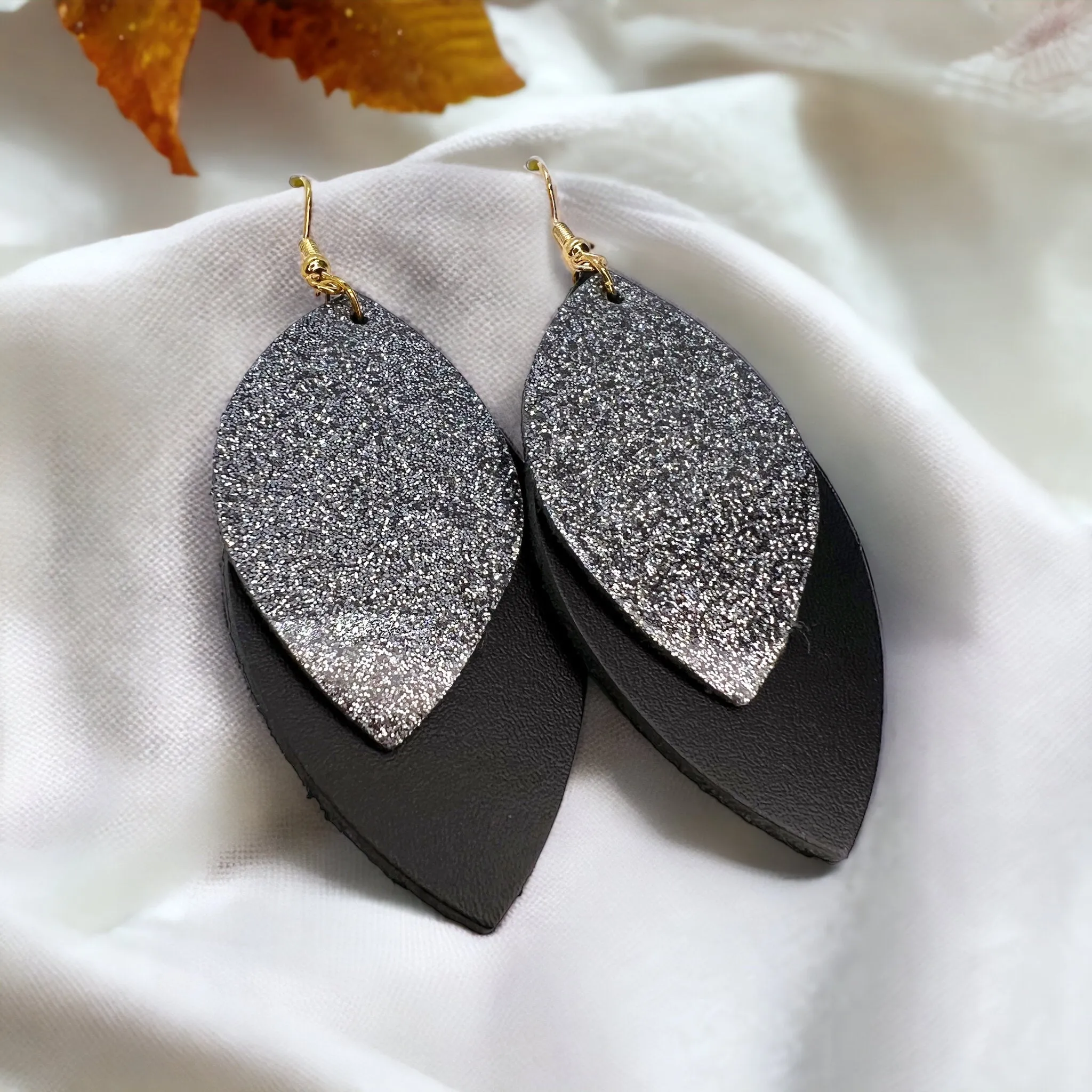 Black and Gold Earrings - Silver and Black, Black Earrings, Sparkle Earrings, Gold and Black