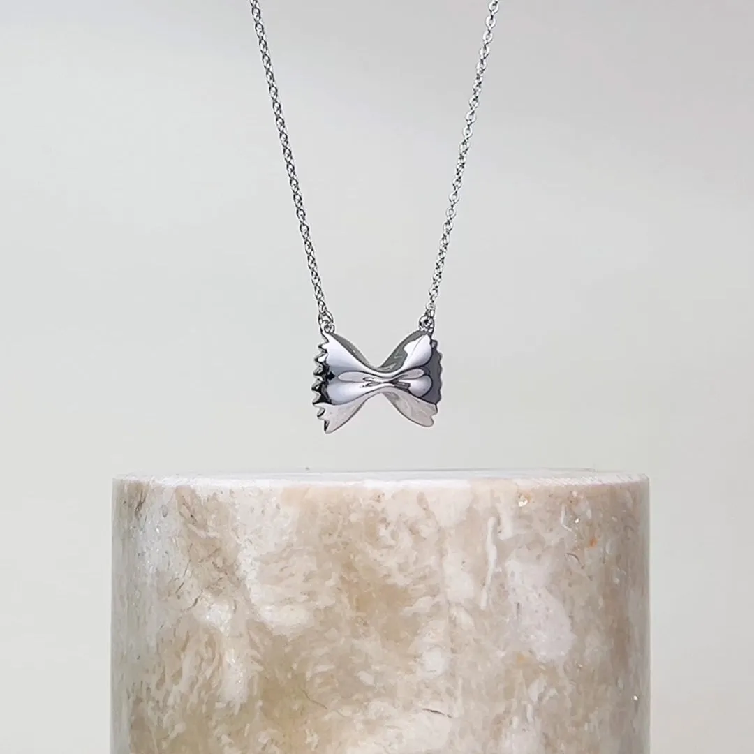 Bow Tie Pasta Silver Necklace