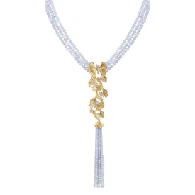 Butterfly Ginkgo Tassel Necklace with Chalcedony and Diamonds