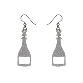 Champagne Glitter Drop Earrings - Silver