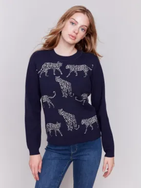 CHARLIE B CHEETAH SWEATER - NAVY - C2763101CP687