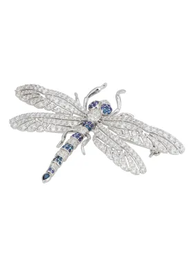 Dragonfly Brooch Silver Sapphire Cz