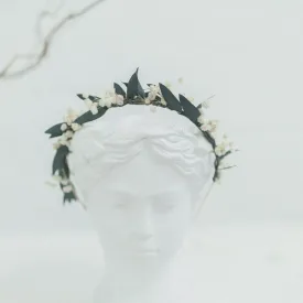 Dried Flowers Headband Bridal Crown - Eucalyptus Green & White