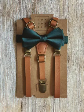 Emerald Bow Tie with Caramel Suspender Set