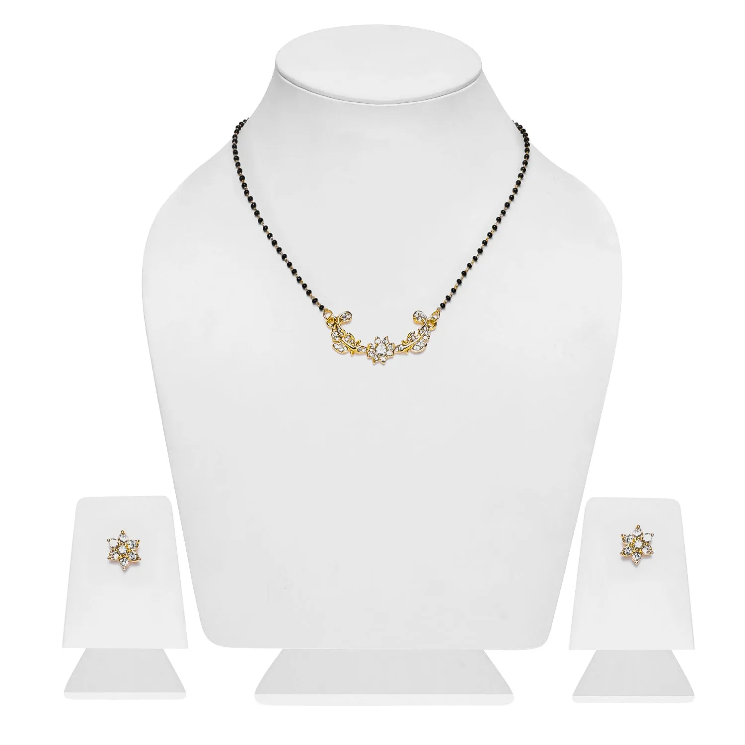 Estele Gold Plated Elegant Floral Leafy Textured Mangalsutra Necklace Set with Austrian Crystals for Women