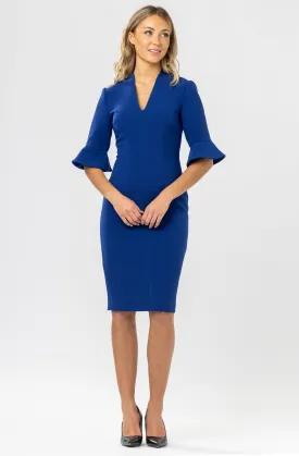 Fitted Dress with 3/4 flounce sleeve