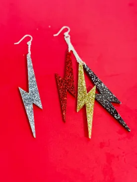 Fox and Doll Bowie Asymmetrical Bolt Earrings Mixed Glitter