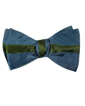 Gene Meyer Silk Bow Tie Metal Blue Olive Stripe Design - Self Tie SALE