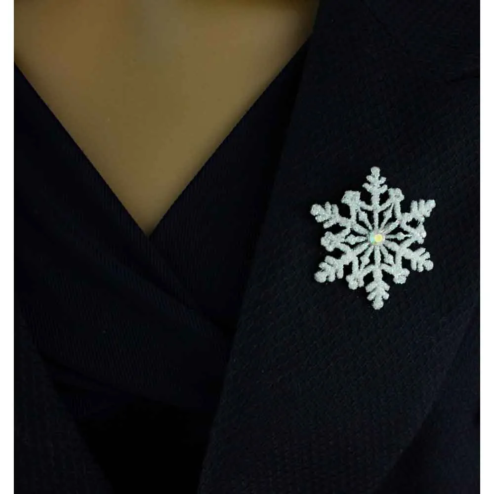 Glitter Snowflake Brooch and Earring Jewelry Gift Set - XP631BS