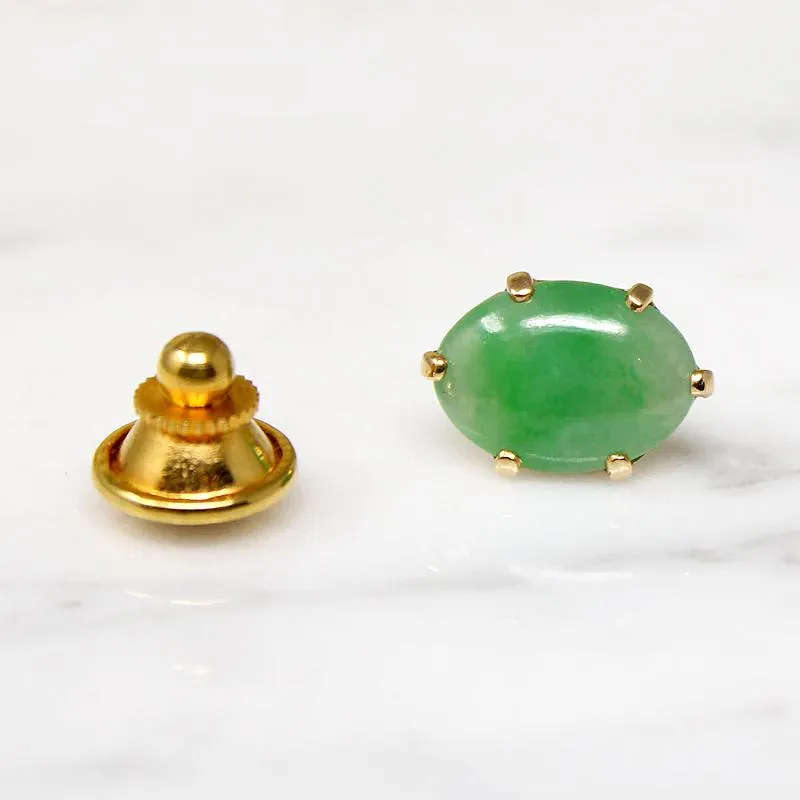 Glossy Green Jade & 14k Gold Tie Pin