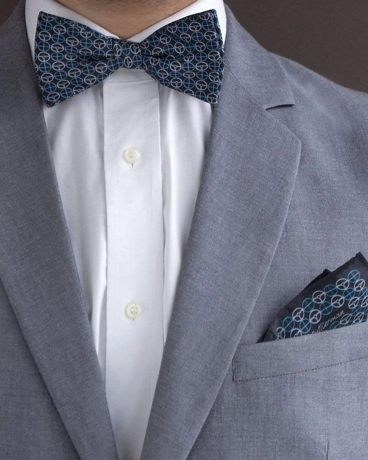 ICON - Silk Bow Tie - Blue/Grey