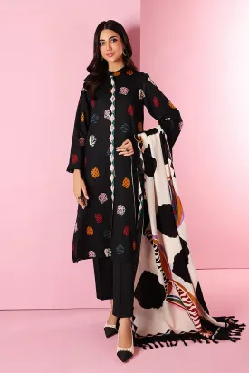 Khaadi 18404 Black Dhanak Embroidered three piece With Wool Shawl