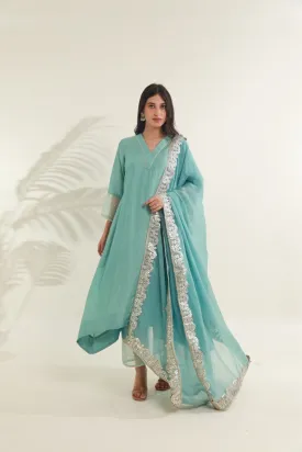 Mint Green Chanderi Straight  Set