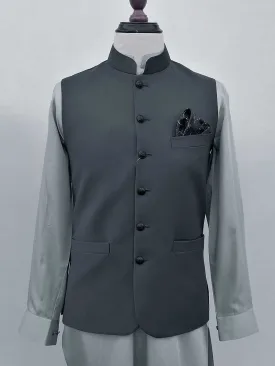 Nabeel & Aqeel Waistcoat Thunder Grey Black Button Tropical Fabric NWCB0071