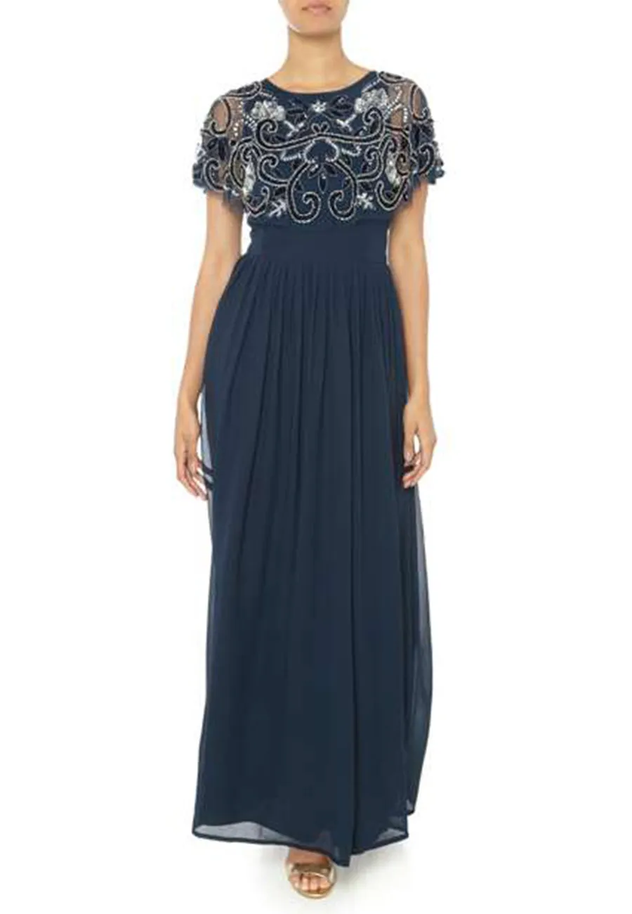 Navy Cape Sequins Gown