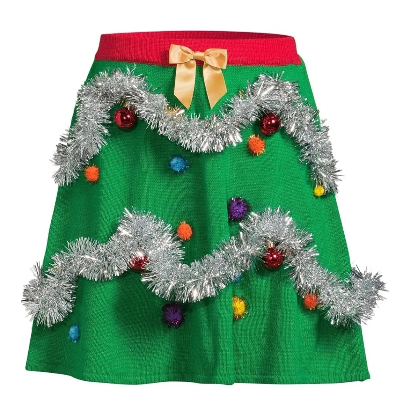 New Planet Gold Juniors' Holiday Tree Knit Mini Skirt Small