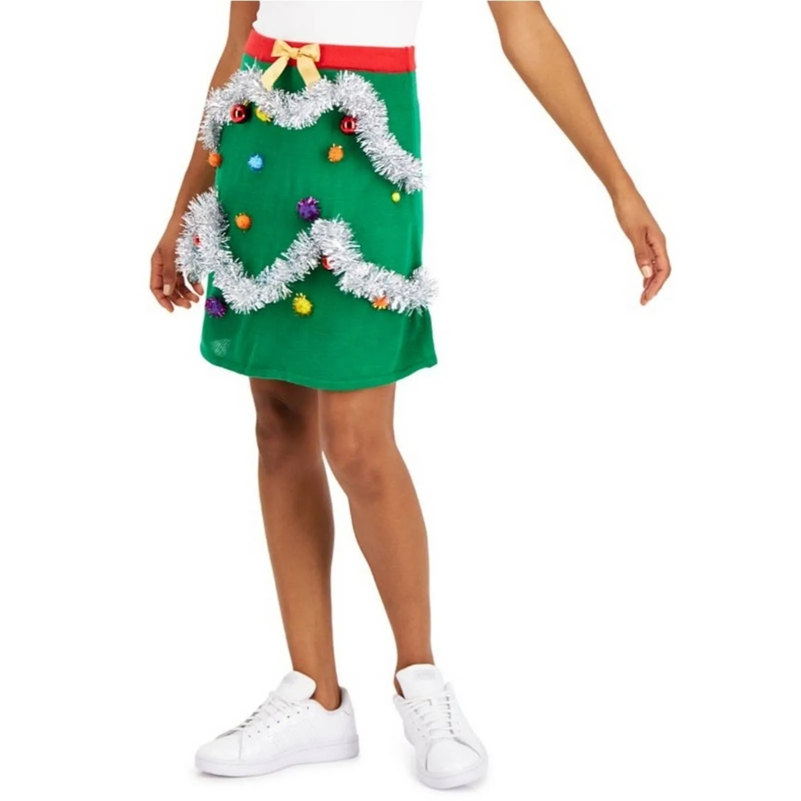 New Planet Gold Juniors' Holiday Tree Knit Mini Skirt Small