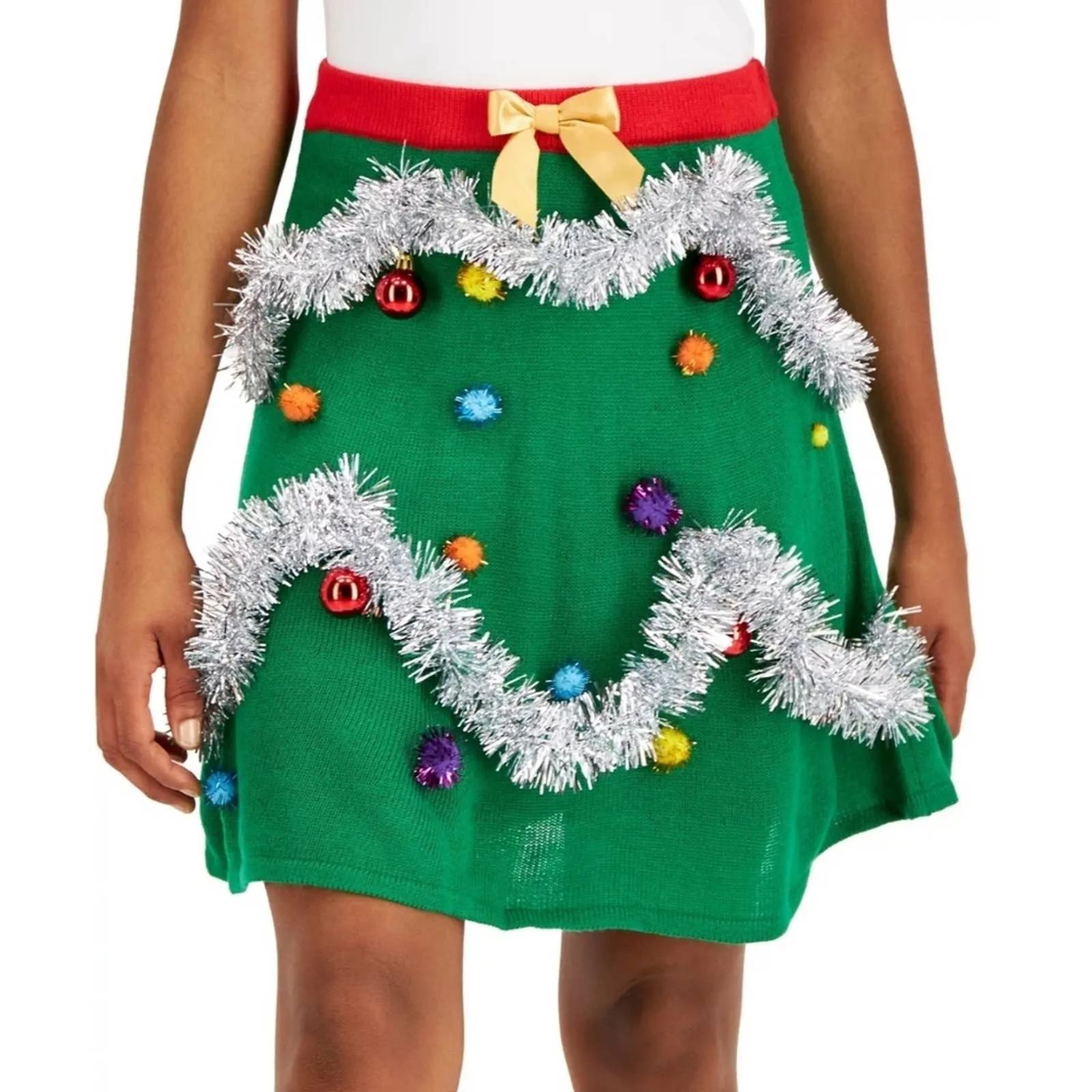 New Planet Gold Juniors' Holiday Tree Knit Mini Skirt Small