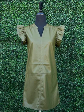 Olive Pleather Dress