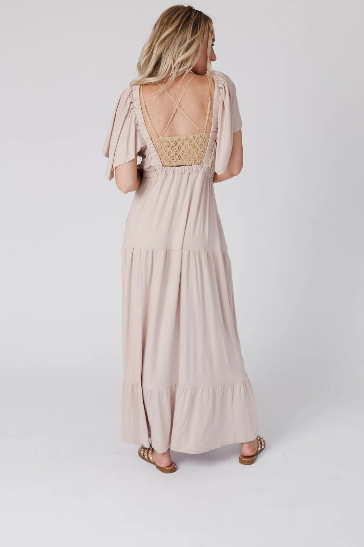 On Repeat Open Back Ruffle Maxi Dress - Sand