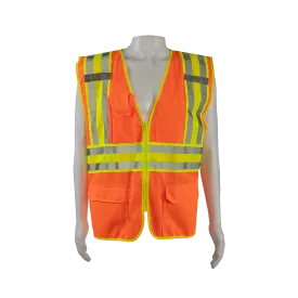 OVM2-CB2 ANSI Class II Deluxe Two Tone DOT Safety Vest Orange Mesh Lime Contrast