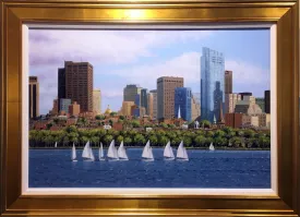 "Sailing on the Charles" by Neil McAuliffe - Boston Skyline Realist Oil Painting