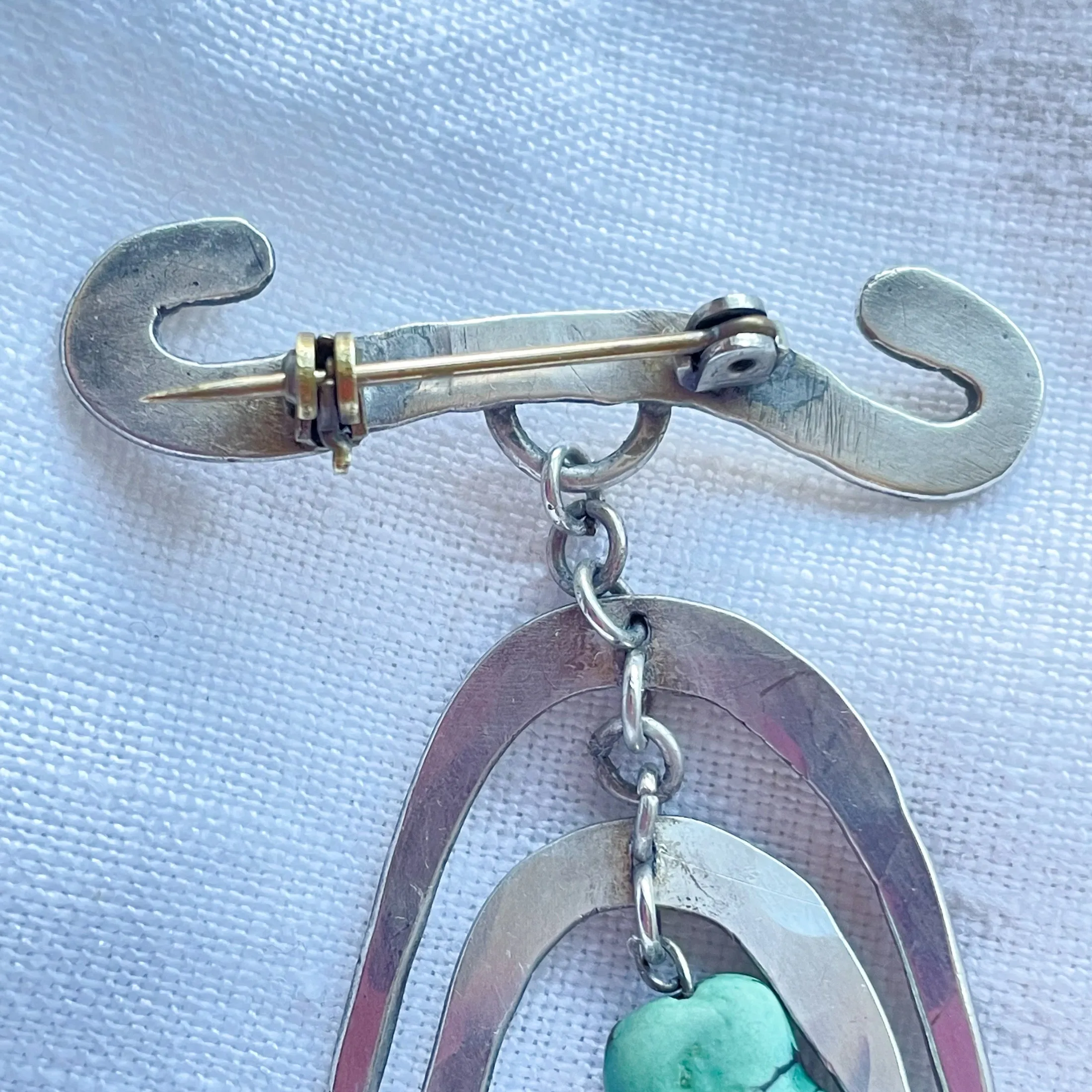 SOLD Vintage Sterling Silver Turquoise Articulated Brooch, Southwestern Pin