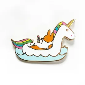 Summertime Loafin' Unicorn Floatie Enamel Pin | Corgimoji Collectible Series