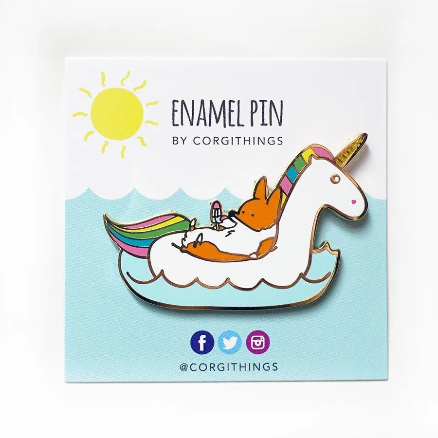 Summertime Loafin' Unicorn Floatie Enamel Pin | Corgimoji Collectible Series