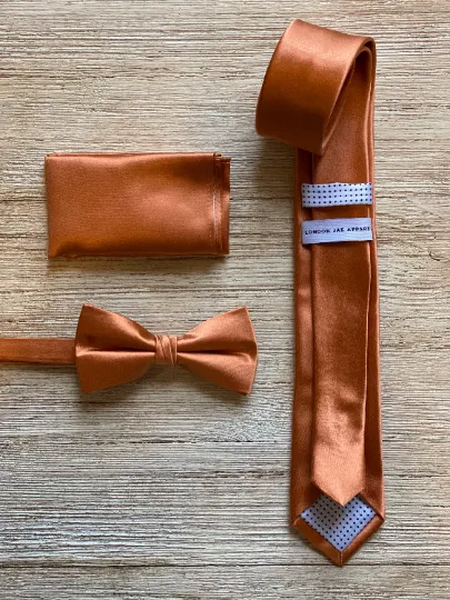 Sunset Burnt Orange Bow Tie with Cognac Suspender Set