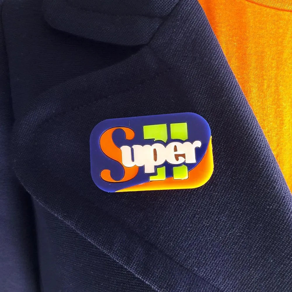 SUPER71 Acrylic & Wood Brooch